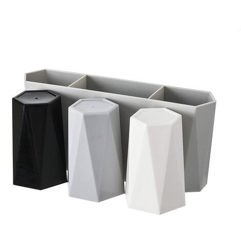 Porte-brosse à dents salle de bain porte-brosse à dents d'aspiration mural porte-brosse à dents mural brosse tasse étagère(gris noir et blanc) (1/5)