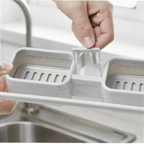 TRKETK 2 Pièces Plateau Salle De Bain En Silicone Antidérapant - Organiseur Évier Cuisine & Support Éponge (Blanc, Gris)