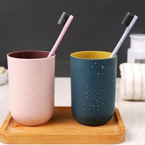 Lot De 2 Gobelets Salle De Bain Couple - 'Bonjour' & Bicolore Blanc/Noir - Porte-Brosse à Dents Pratique