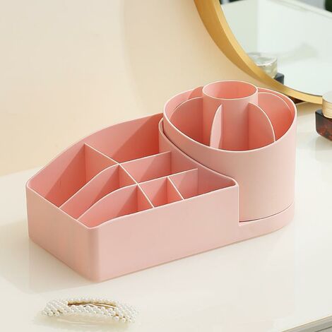 Boîte de rangement rotative coiffeuse bureau porte-stylo multi-compartiments pinceau de maquillage ombre à paupières porte-rouge à lèvres(227 boîte de rangement rotative fille rose) (1/5)