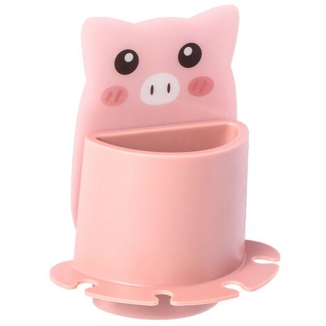 Porte-brosse à dents de dessin animé boîte de rangement de toilette type de mur d'aspiration accessoires de boîte de brosse à dents de salle de bain(rose cochon rose) (1/5)
