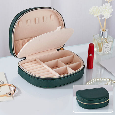 Petite boîte à bijoux pour femmes, boîte de rangement pour bagues, boucles d'oreilles, colliers, cadeaux(vert foncé) (1/5)
