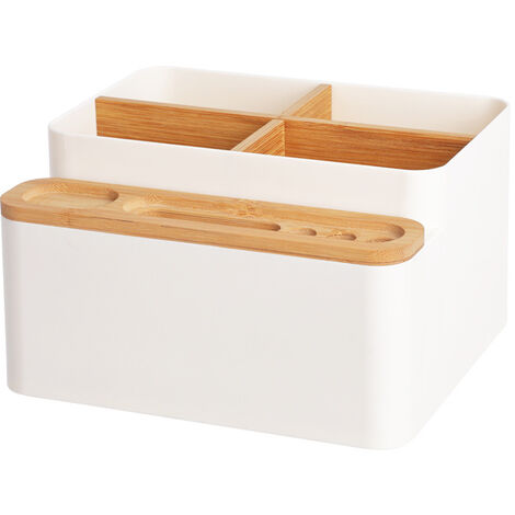1 boîte de rangement de bureau, boîte de rangement cosmétique, boîte de rangement papeterie（blanc élégant） (1/5)