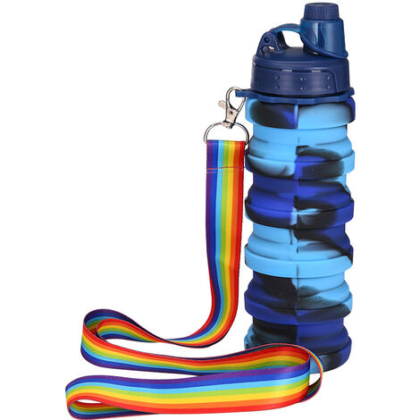 Bouteille d'eau en silicone étanche pliable portable pour enfants avec bandoulière pour filles(camouflage bleu) (1/5)