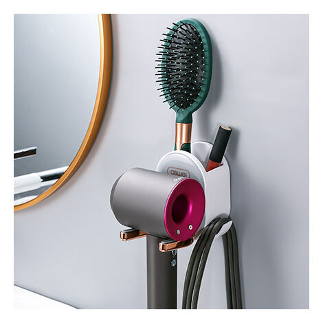 Support pour sèche-cheveux, sans perçage, pliable, rangement mural, accessoires de salle de bain, organisateur de salle de bain(gris) (1/5)