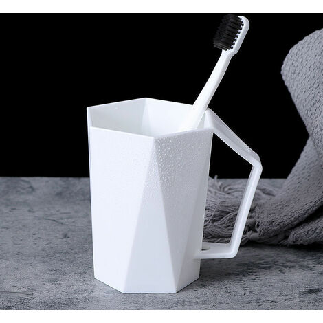 2 gobelets en plastique pour brosse à dents, gobelets créatifs et géométriques simples pour bain de bouche avec poignées(Blanc) (1/5)