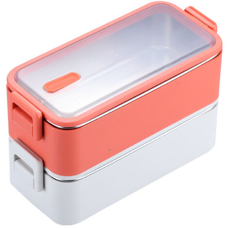 Boîte à déjeuner 1100ml double couche en acier inoxydable, boîte à déjeuner pour four à micro-ondes, boîte de rangement pour étudiants à micro-ondes（orange） (1/5)