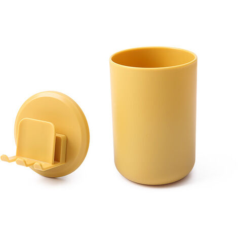 Gobelet à brosse à dents avec crochet, porte-brosse à dents de salle de bain, boîte de rangement d'accessoires(Etagère jaune + tasse jaune) (1/5)