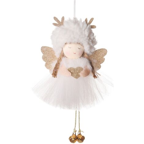 Ornements de pendentif d'arbre de Noël pendentifs d'ange de Noël, pendentif charmes d'arbre de Noël fête de Noël charmes d'arbre de Noël（Ange avec chapeau blanc et bois）