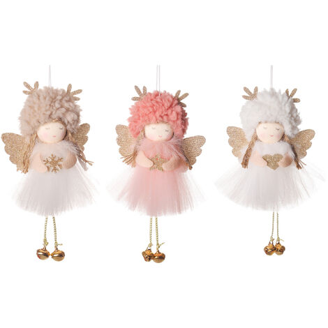 Ornements de pendentif d'arbre de Noël pendentifs d'ange de Noël, pendentif charmes d'arbre de Noël fête de Noël charmes d'arbre de Noël（Ange avec chapeau blanc et bois）