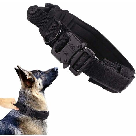 1 collier tactique pour chien, collier pour chien personnalisé, collier de dressage réglable pour chiens de taille moyenne à grande（Col Noir XL）