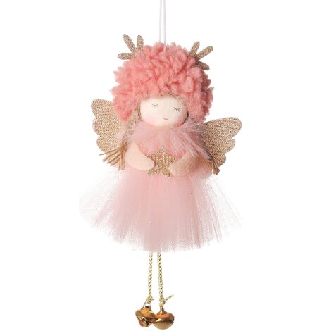 Ornements de pendentif d'arbre de Noël pendentifs d'ange de Noël, pendentif charmes d'arbre de Noël fête de Noël charmes d'arbre de Noël(jupe en gaze de bois de cerf rose, ange) (1/5)