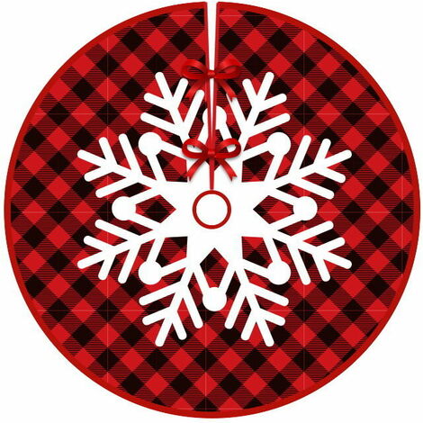 Jupe d’arbre de Noël à carreaux rouges et noirs - Tapis d’arbre de Noël à motif flocon de neige - Tapis d’arbre de Noël (1/5)