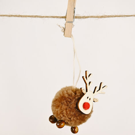 Ensemble d'ornements de noël, ornement d'arbre de noël, pendentif en bois d'élan en feutre de laine mignon, artisanat de cerf mignon(brun) (1/5)