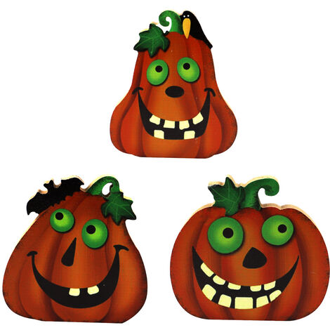 Décoration d'Halloween en Bois - Citrouilles Effrayantes (1/5)