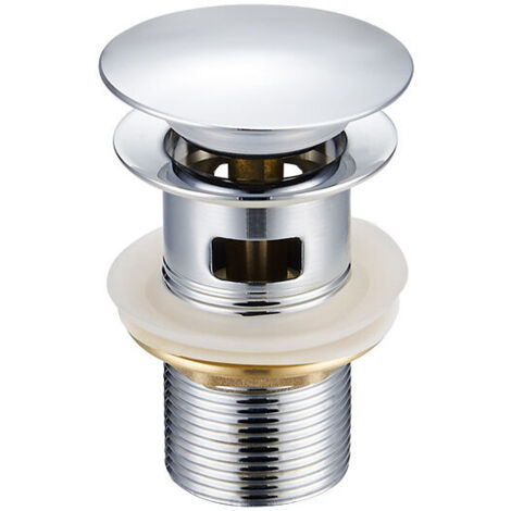 Bonde de lavabo-avec trou de trop-plein-Couvercle en acier inoxydable, corps en acier inoxydable, écrou en cuivre, mouvement en cuivre (1/5)