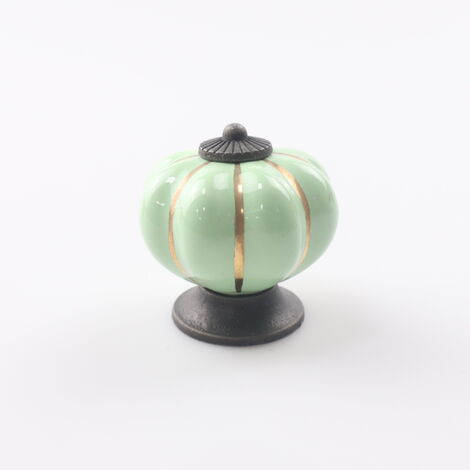 Poignées de tiroir en céramique, poignées de meubles en forme de citrouille pour tiroirs et armoires de cuisine(Pomme verte) (1/5)