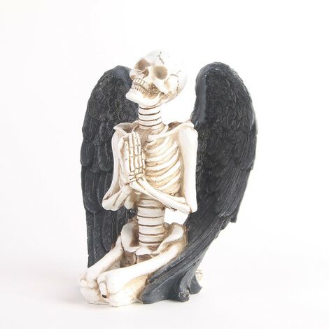 Cadeau de décoration d'Halloween Statue de crâne ailé à genoux, décoration de crâne artistique, figurine en résine, cheminée, étagère, buffet ou statue de pièce maîtresse (1/5)