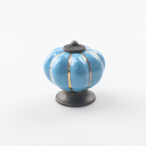 Poignées de tiroir en céramique, poignées de meubles en forme de citrouille pour tiroirs et armoires de cuisine(bleu) (1/5)