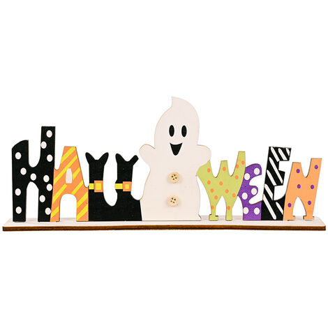 Décorations d'Halloween Décorations d'Halloween en bois Décorations de lettres Décorations imprimées créatives de bureau Décorations de fête, festivals, bars, maison, décorations de fête (1/5)