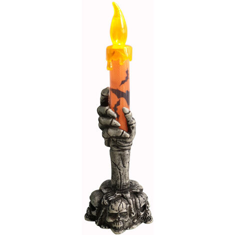 Bougie à main squelette d'Halloween, bougeoir en forme de crâne d'Halloween, lumière à piles, bougie sans flamme pour Halloween, fête à la maison, bar, décoration de maison hantée (1/5)