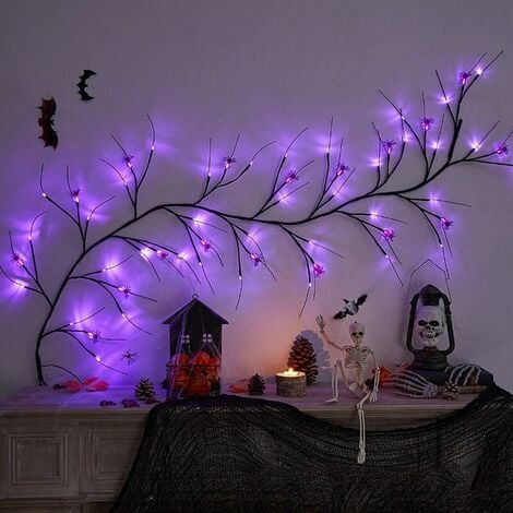 Guirlande lumineuse en rotin pour Halloween, violette, alimentée par  batterie, adaptée pour Halloween, maison, fête, décoration