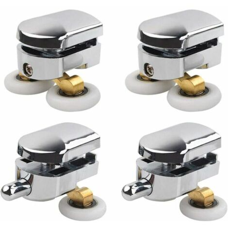 4PCS Roulettes Doubles - pour Porte de Douche Coulissante, À 2 Roues de 23 mm de Diamètre en Alliage de Zinc Salle de Bain (1/5)