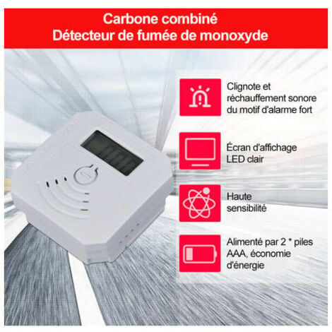 Détecteur de fumée et de monoxyde de carbone combiné avec alarme sonore  d'affichage et alarme