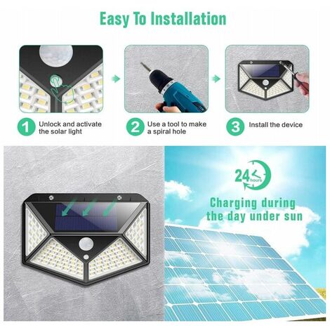 Lampe solaire extérieure, [version étendue-2 pièces] Kilponen Lampe solaire extérieure 100 LED avec détecteur de mouvement [2200mAh] Lumière solaire super brillante Éclairage solaire 270 °