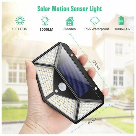 Lampe solaire extérieure, [version étendue-2 pièces] Kilponen Lampe solaire extérieure 100 LED avec détecteur de mouvement [2200mAh] Lumière solaire super brillante Éclairage solaire 270 °
