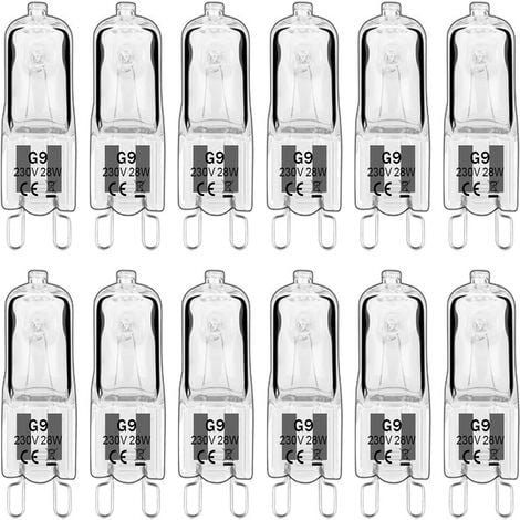 Lot de 12 Ampoule Halogène G9 28W 230V, Dimmable 0-100%, 320LM, Blanc Chaud 2700K, G9 Lampes Halogènes, Sans Scintillement, pour Lustres, Lampes D'armoire, Lampes de Paysage, Appliques Murales