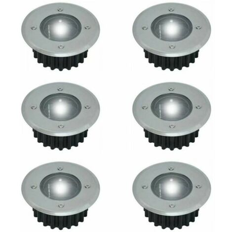 Lot de 6 spots LED solaires encastrables au sol - Ronds - Diamètre : 85 mm - Extérieur résistant au piétement - Façade en acier inoxydable - 6 lampes solaires - IP44 (1/5)