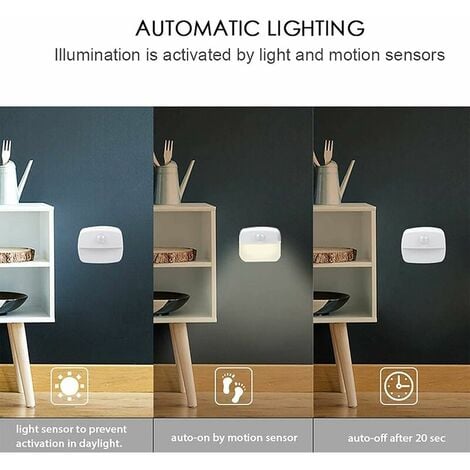 Lot de 2 Veilleuse LED, Veilleuse Detecteur de Mouvement, Applique Murale, Lampes de Placard Détecteur de Mouvement, Lumières Sûres pour Escaliers, Couloir, Salle de Bain, Cuisine, Armoire
