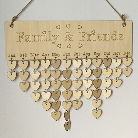 Famille amis anniversaire rappel Calendrier plaque en bois Tableau avec étiquettes pour décoration de la maison (1/5)