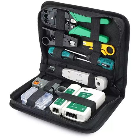 14Pcs Network Hardware Sac Reseau Ethernet Outil Cable Lan Sertisseur Outils Pinces Kit Reseau Reparation D'Outils Set Cables Reseau A Double Usage Testeur (1/5)