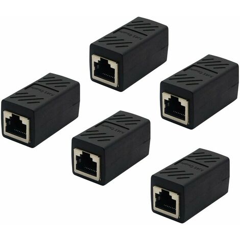 Coupleur RJ45, extension de câble Ethernet reliée à un adaptateur LAN femelle à connecteur d'extension femelle， est compatible avec le réseau Cat7 Cat6a Cat5a (paquet de 5) Noir (1/5)