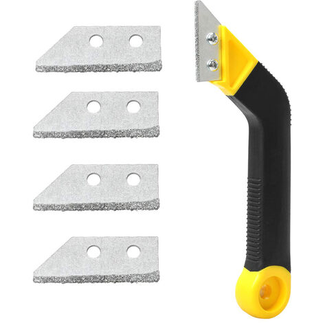 Outils de Retrait de la Mortier, Grattoir pour Carrelage, Lot de 1 Grattoir à Coulis, Scie Coudée avec 4 Lames de Rechange pour le Nettoyage de Salle de Bain (1/5)