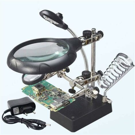 Station Troisième Main au Soudage 5LEDs Loupe à Poser 2,5X/7,5X/10X Lentille Support avec Pince pour Soudure Réparation Modelage (1/6)