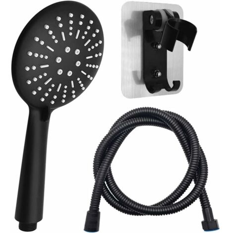 Pommeau de douche noir Douchette à main avec tuyau de 1,5 m et support de douchette à 3 types de jets Pommeau de douche à économie d'eau Pomme de douche multifonctionnelle