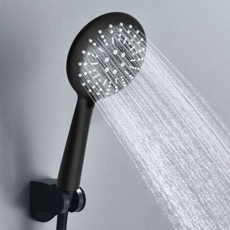 Pommeau de douche noir Douchette à main avec tuyau de 1,5 m et support de douchette à 3 types de jets Pommeau de douche à économie d'eau Pomme de douche multifonctionnelle