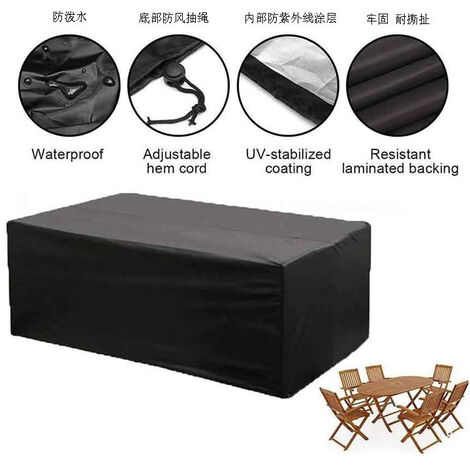 Housse De Protection Pour Salon De Jardin 230x120x100 Cm - Anti-UV, Imperméable, Coupe-vent, Couleur Noire/argent - 5