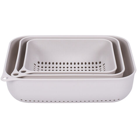 Panier de lavage de légumes en plastique, panier de vidange rectangulaire de cuisine, filtre à eau, panier de stockage de fruits creux,(3PCS) (1/5)