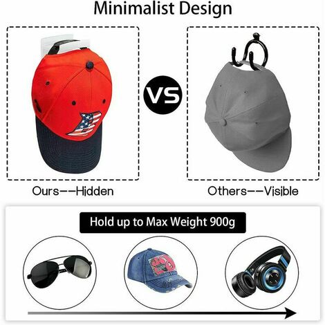 Porte Chapeau Mural EACHPT Crochet à Chapeau Mural, 10 Pièces Porte-Casquette Adhésif Range Casquette Mural