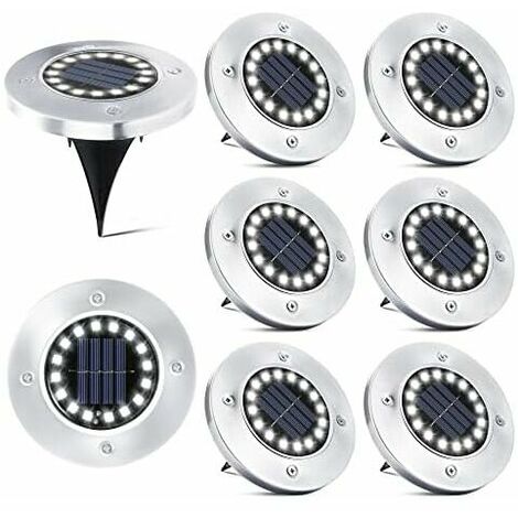 8 Pièces 16 LED Lampe Solaire Extérieur, Spot Solaire Jardin Encastrable Lumière IP65 Etanche Lampadaire pour Passerelle Chemin Terrasse Cour Souterraine Encastrer Pelouse, Blanc Froid (1/5)