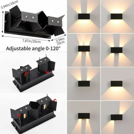 LED Applique Murale intérieur/Extérieur,24W 3000K blanc chaud Lampe Murale,Moderne Luminaire Murale,Appliques Murales avec haut et bas Angle de Faisceau Réglabl
