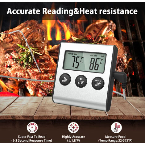 0-300℃ Thermomètre de cuisine avec sonde, Thermomètre et Minuteur