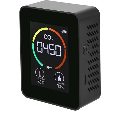 CO2 Détecteur, Moniteur Dioxyde Carbone, Ecran LED, Moniteur Qualité L'air Température et Humidité pour la Maison, le Bureau, la Salle de Sport, la Voiture (Noir) (1/5)