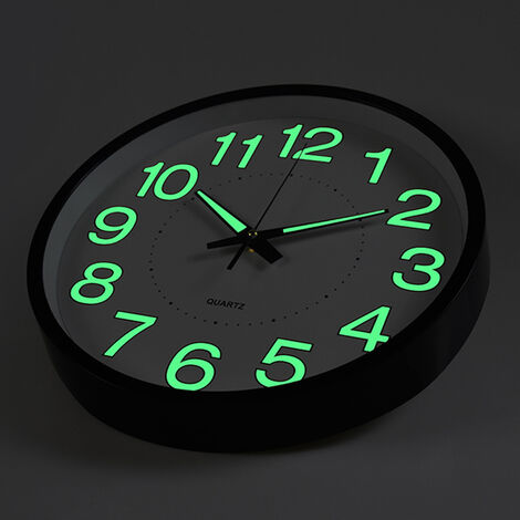 Horloge Murale Luminescente 30 Cm Noir - Silencieuse, Facile à Lire La Nuit - Décoration Moderne Pour Salon, Chambre