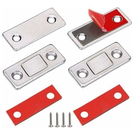 Aimant Porte Placard  Lot de 3 Loquet Magnetique Ultra Mince en Acier Inoxydable avec Vis et Colle Ferme Porte Puissant Pour Fermeture de Porte Coulissante, de Tiroir, de Cabinet, des M (1/5)