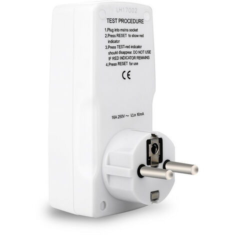 Prise Disjoncteur Différentiel FI 10 MA – Protection Contre Les Fuites De Courant – 16A, IP44 – Pour Intérieur/extérieur – Test Et Reset - 3